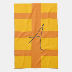 Modern Orange Yellow Colour Monogram Name Initial Tea Towel