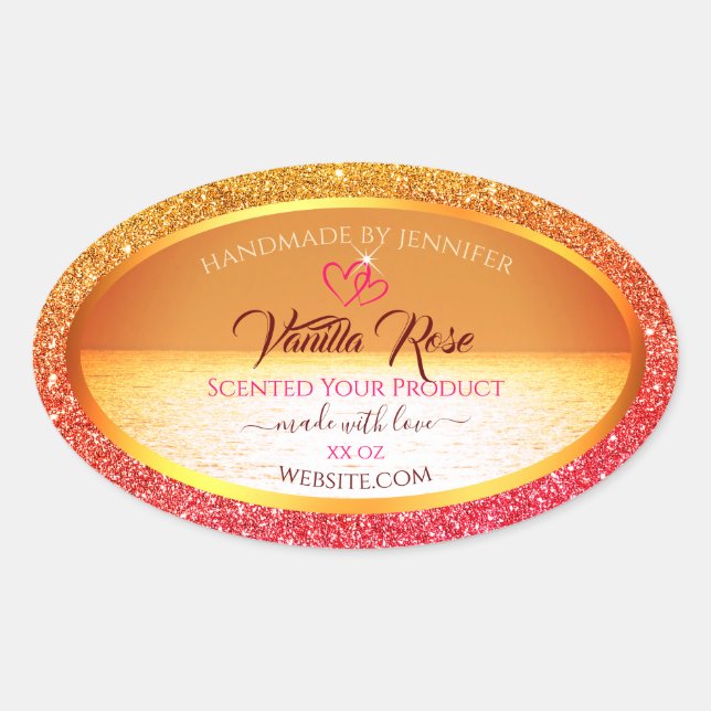 Modern Orange Yellow Ocean Product Labels Glitter (Front)