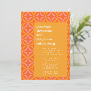 Modern Orange Yellow Retro Typography Wedding  Invitation