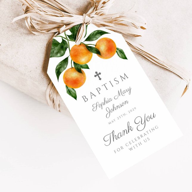 Modern Oranges Baptism Gift Tags (Modern Oranges Citrus Baptism Gift Tags)