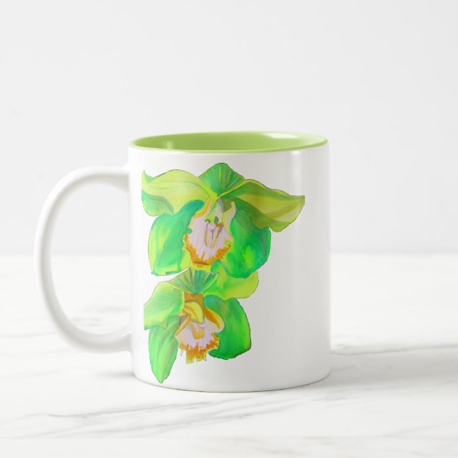 Modern orchid pop art flower Two-Tone coffee mug (Left)
