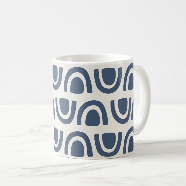 Modern Organic Arch Blocks Navy Cream Pattern Coffee Mug (Front Right)