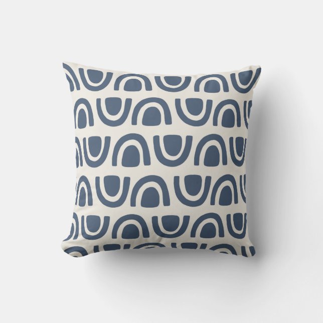 Modern Organic Arch Blocks Navy Cream Pattern Cushion (Front)