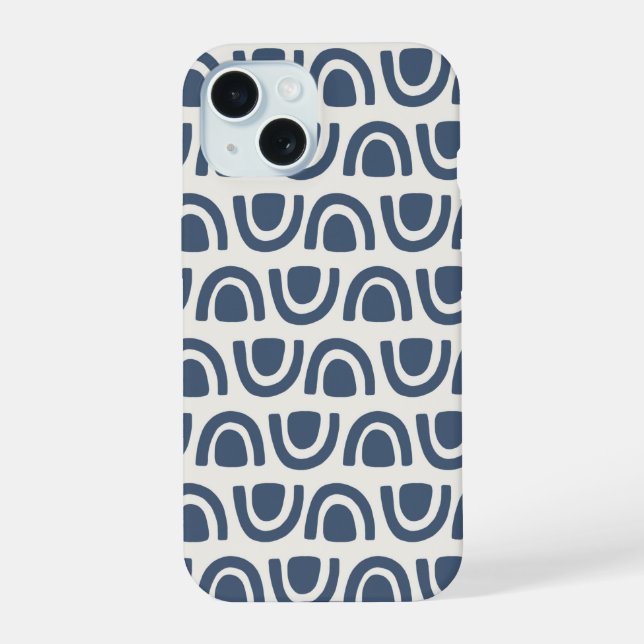 Modern Organic Arch Blocks Navy Cream Pattern iPhone 15 Case (Back)
