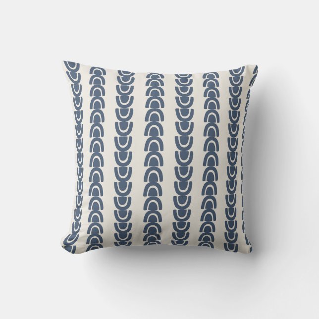 Modern Organic Arch Stripe Navy Cream Pattern Cushion (Front)