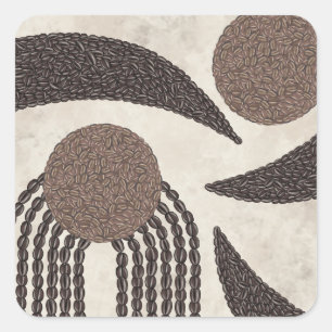 Modern Organic-Coffee Beans-Geometric-Neutral Square Sticker