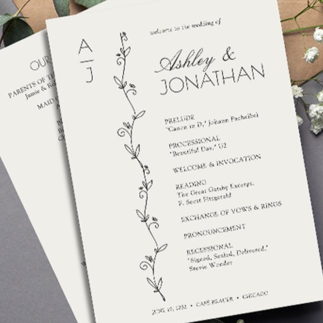Modern Organic Floral Divider Wedding Program (Creator Uploaded)
