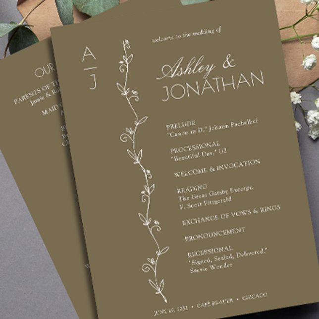 Modern Organic Floral Divider Wedding Program (Creator Uploaded)