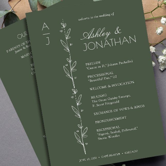 Modern Organic Floral Divider Wedding Program (Creator Uploaded)
