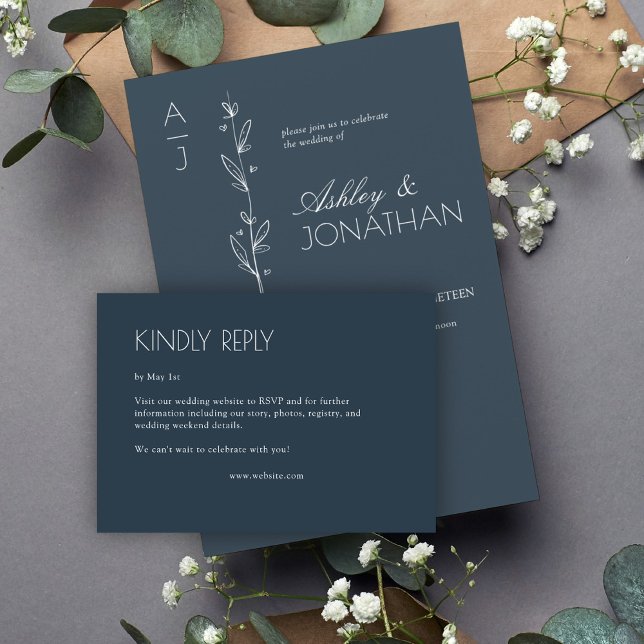 Modern Organic Floral Divider Wedding RSVP Card (Creator Uploaded)