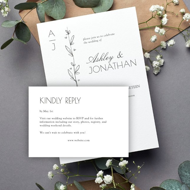Modern Organic Floral Divider Wedding RSVP Card (Creator Uploaded)