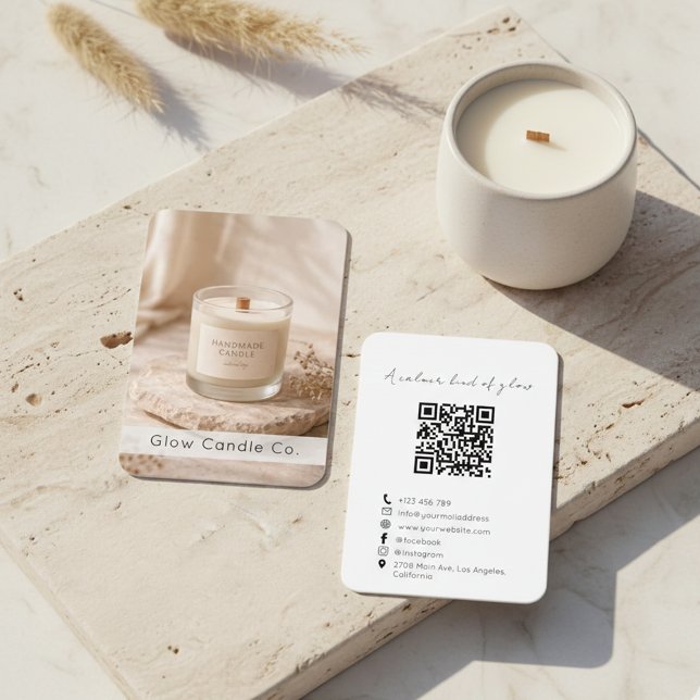 Modern Organic Handmade Candle QR Code  Business Card (Creator Uploaded)