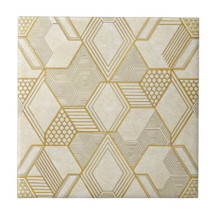 Modern Organic Hexagon Pattern Cream and Beige 2 Ceramic Tile