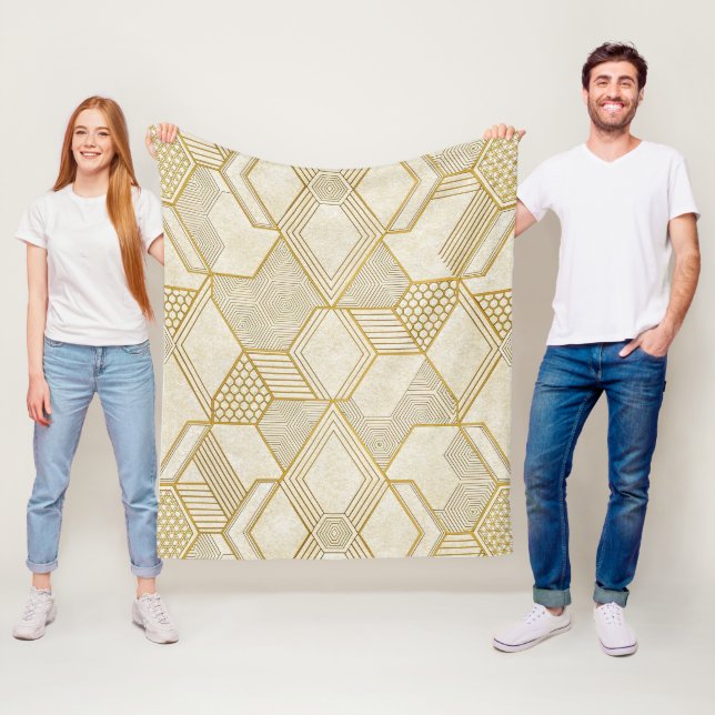Modern Organic Hexagon Pattern | Cream and Beige 2 Fleece Blanket (In Situ)