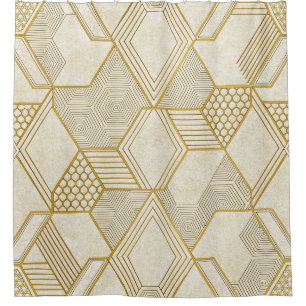 Modern Organic Hexagon Pattern Cream and Beige 2 Shower Curtain