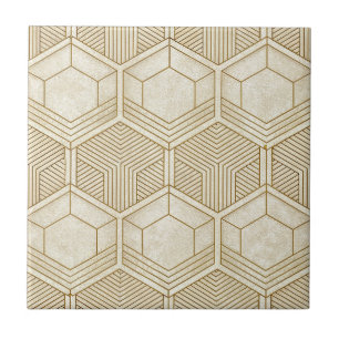 Modern Organic Hexagon Pattern Cream and Beige Ceramic Tile