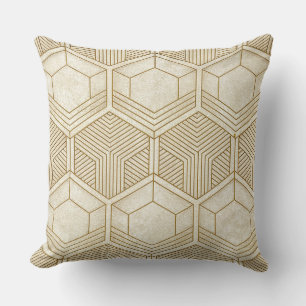 Modern Organic Hexagon Pattern Cream and Beige Cushion