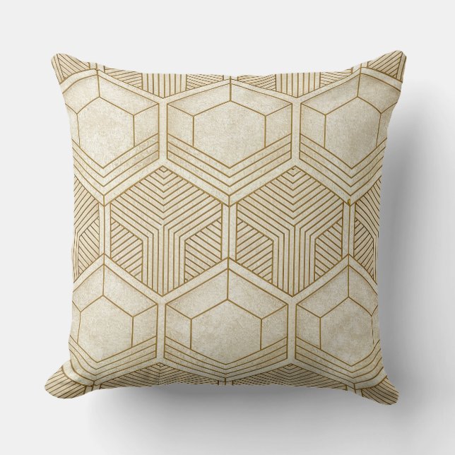 Modern Organic Hexagon Pattern | Cream and Beige Cushion (Front)