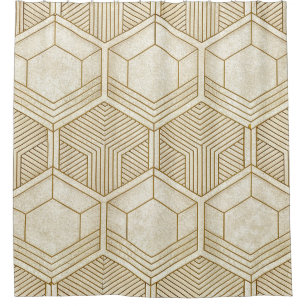 Modern Organic Hexagon Pattern Cream and Beige Shower Curtain