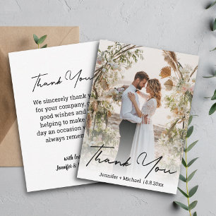 Modern Organic Script Wedding Photo Thank You Card