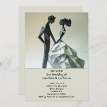 Modern origami bride groom wedding invitation
