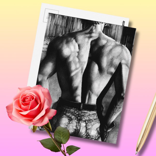 Modern Original Art Bodybuilder In Tight Jean Cool Postcard (Cool Postcard!! What more could you want?)