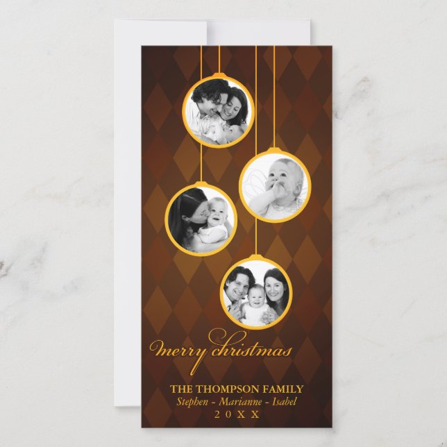 Modern Ornament Gold & Brown Merry Christmas Holiday Card (Front)