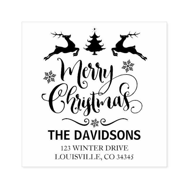 Modern ornamental Merry Christmas Script Monogram Rubber Stamp (Imprint)