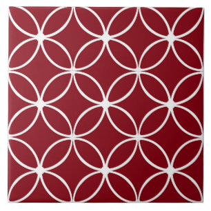 Modern, ornamental petals, burgundy, white ceramic tile