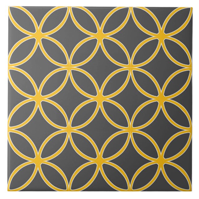 Modern, ornamental petals, mustard yellow, grey ceramic tile (Front)