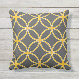 Modern, ornamental petals, mustard yellow, grey cushion