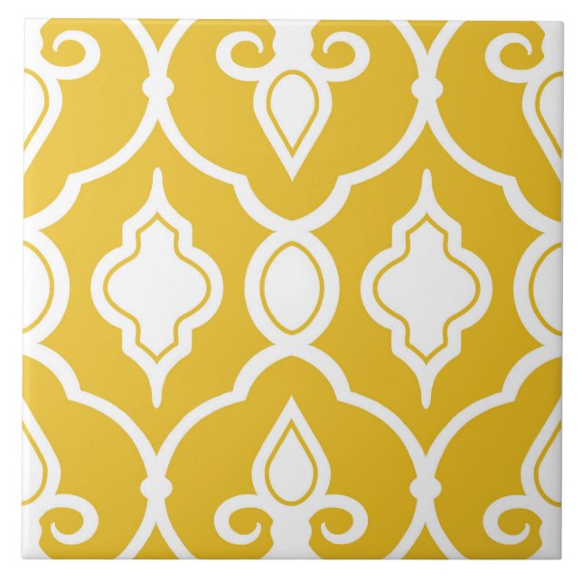 Modern ornaments, mustard yellow, white, pattern ceramic tile (Front)