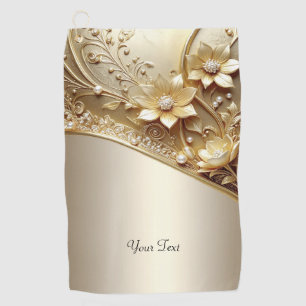 Modern Ornate Gold Floral Golf Towel