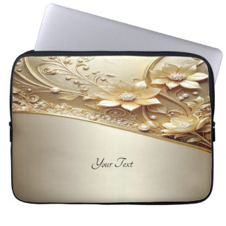 Modern Ornate Gold Floral Laptop Sleeve