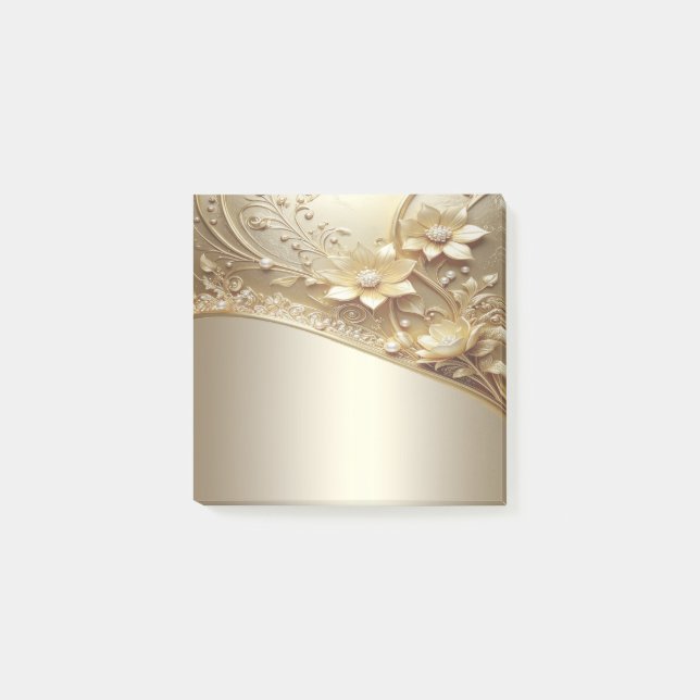 Modern Ornate Gold Floral Post it Notes (Front)
