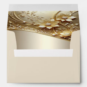 Modern Ornate Gold Floral with Pearls Envelope