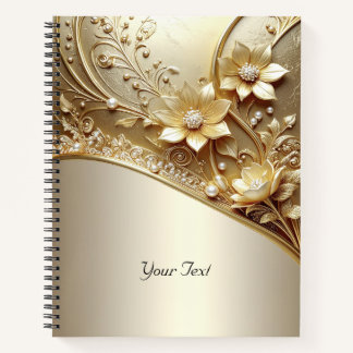 Modern Ornate Gold Floral with Pearls Notebook