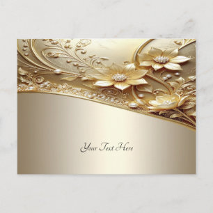 Modern Ornate Gold Floral with Pearls Postcard