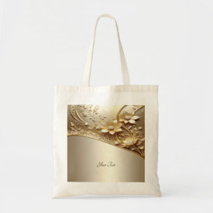 Modern Ornate Gold Floral with Pearls Tote Bag