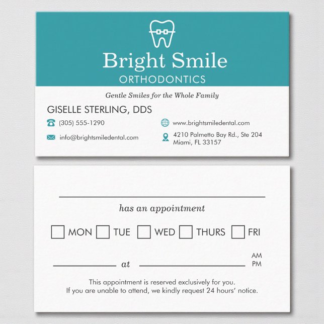 Modern Orthodontist Aqua Blue Appointment Reminder Card (Creator Uploaded)