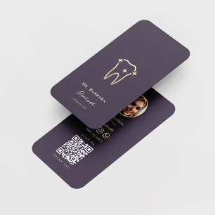 MODERN ORTHODONTIST PURPLE GOLD DENTIST BUSINESS CARD