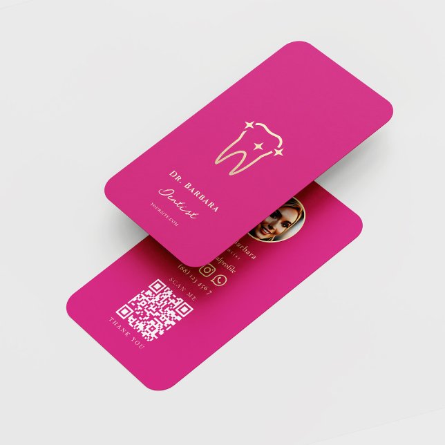 MODERN ORTHODONTIST TOOTH DENTIST PINK BUSINESS CARD (Creator Uploaded)