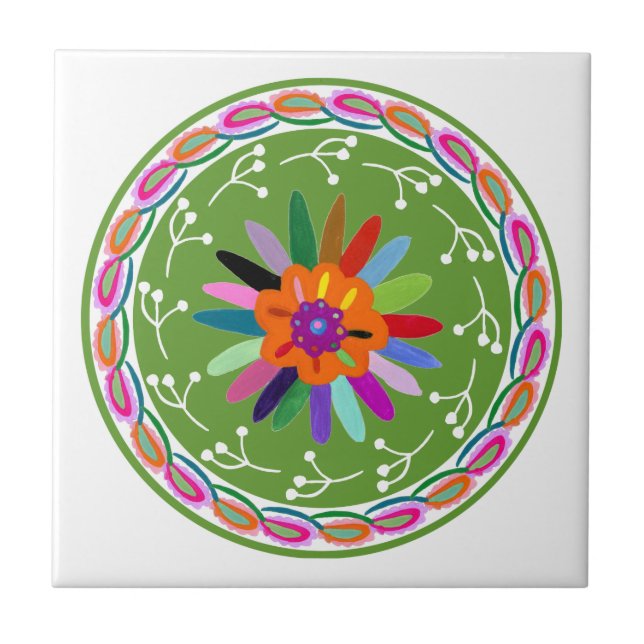 Modern Otomi Design Ceramic Tile (Front)