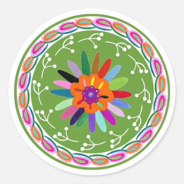 Modern Otomi Design Classic Round Sticker (Front)
