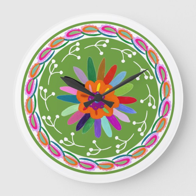 Modern Otomi Design Large Clock (Front)