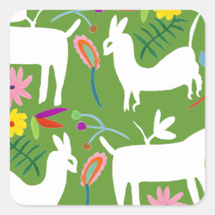 Modern Otomi Design   Llama Donkey Design Square Sticker
