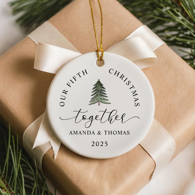 Modern Our Christmas Together Couples Anniversary Ceramic Ornament (Creator Uploaded)