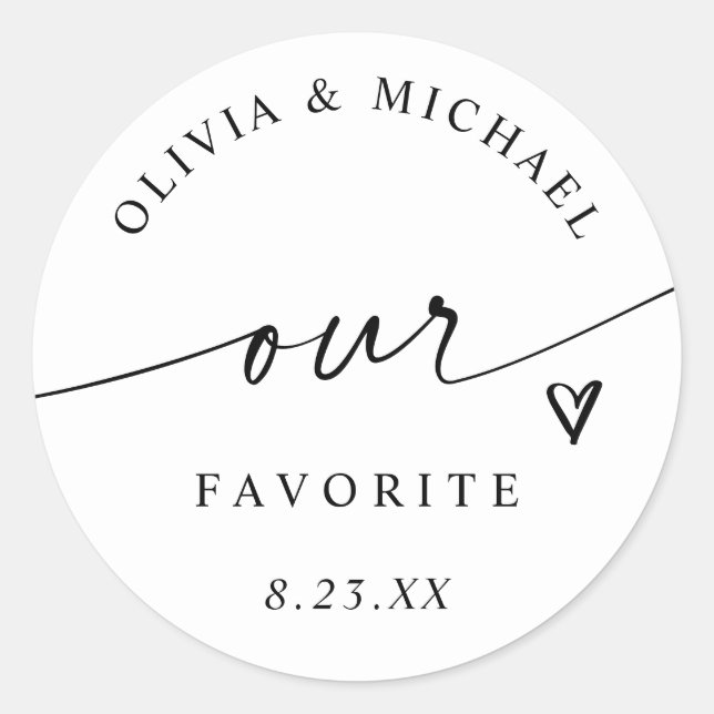 Modern Our Favorite Handwriting Wedding Treat Bag Classic Round Sticker (Front)