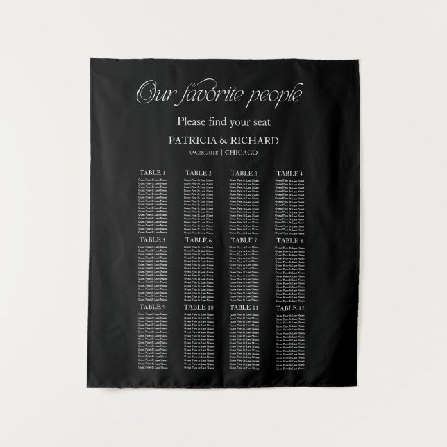 Modern "Our Favourite People" Wedding Seating Char Tapestry (Front)
