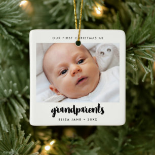 Modern Our First Christmas as grandparents Photo Ceramic Ornament
